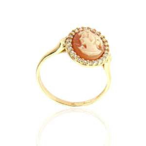 Anello Donna in Oro Giallo con Cammeo e Zirconi