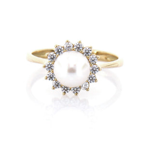 Anello Donna in Oro Giallo con Perla e Zirconi