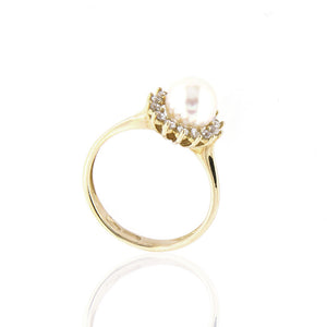 Anello Donna in Oro Giallo con Perla e Zirconi