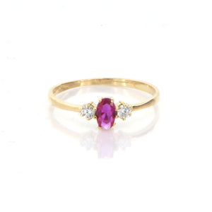 Anello Donna in Oro Giallo con Zirconi e Rubino Sintetico