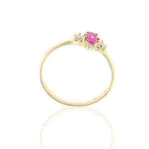 Anello Donna in Oro Giallo con Zirconi e Rubino Sintetico