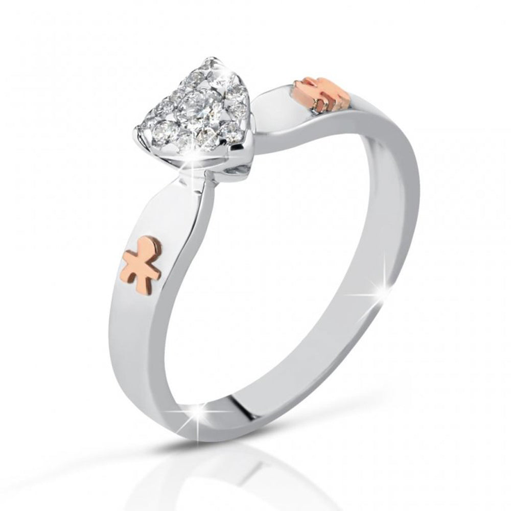 Anello Femminuccia e Maschietto Gli Amori Oro Bianco con Cuore di Diamanti Le Bebè