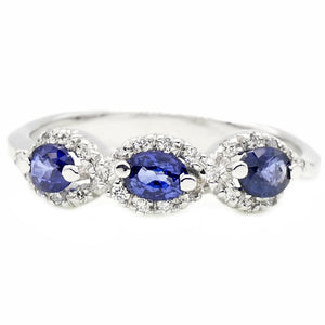 Anello Oro Bianco con Diamanti e 3 Zaffiri