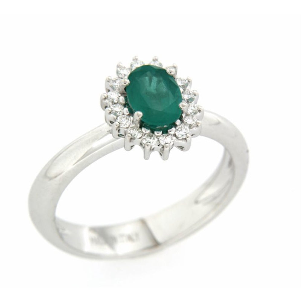 Anello Oro Bianco con Diamanti e Smeraldo Gemma Recarlo