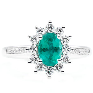 Anello Rosetta Oro Bianco con Diamanti e Smeraldo Recarlo