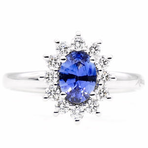 Anello Rosetta Oro Bianco con Diamanti e Zaffiro Recarlo