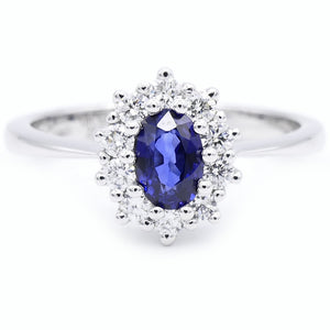 Anello Rosetta con Zaffiro Oro Bianco con Diamanti Davite & Delucchi