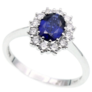 Anello Rosetta con Zaffiro Oro Bianco con Diamanti Davite & Delucchi