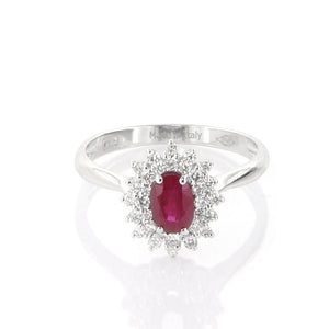 Anello Rosetta in Oro Bianco con Diamanti e Rubino Davite & Delucchi