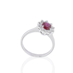 Anello Rosetta in Oro Bianco con Diamanti e Rubino