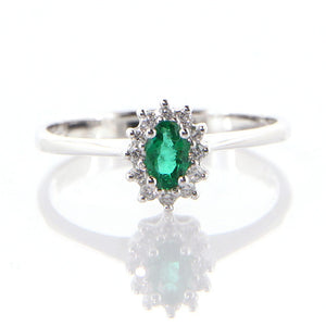 Anello Rosetta in Oro Bianco con Diamanti e Smeraldo