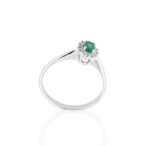 Anello Rosetta in Oro Bianco con Diamanti e Smeraldo