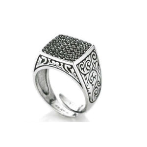 Anello Uomo Chevalier in Argento e Zirconi Neri Gerba Gioielli