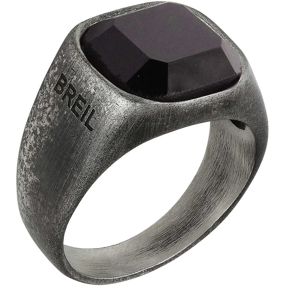 Anello Uomo Over Acciaio Invecchiato Quarzo Nero Misura 19 Breil