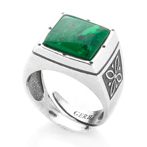 Anello Uomo in Argento e Pasta di Malakite Gerba Gioielli