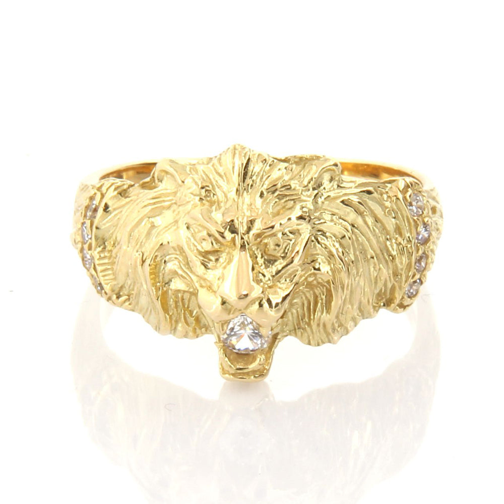 Anello Uomo in Oro Giallo Testa di Leone con Zircone