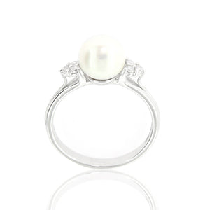 Anello con Perla in Oro Bianco e Diamanti Davite & Delucchi