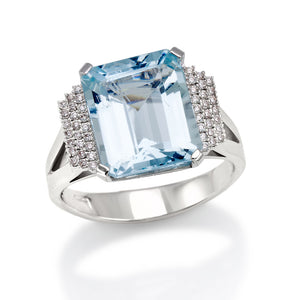 Anello in Oro Bianco con Acquamarina e Diamanti Artlinea