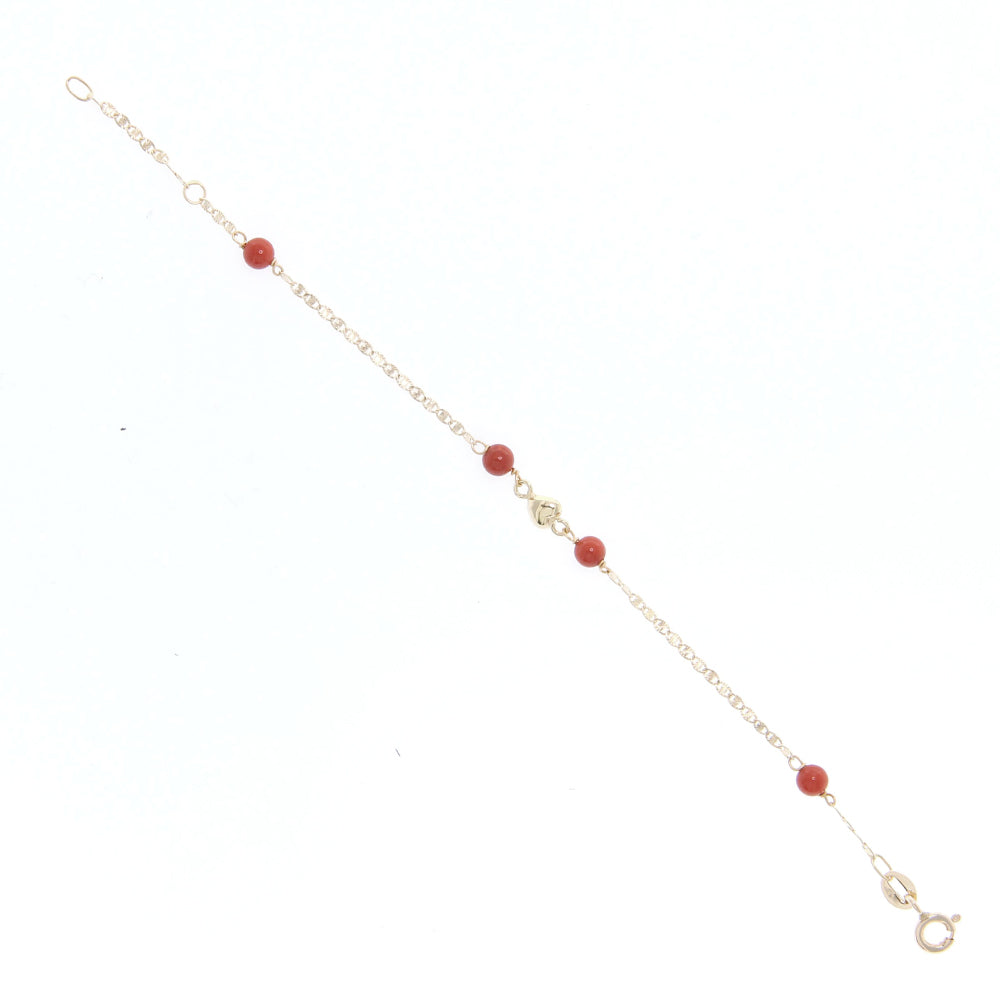 Bracciale Bambina Battesimo Cuore in Oro con Corallo
