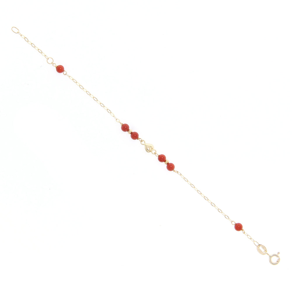Bracciale Bambina Battesimo Cuore in Oro con Corallo