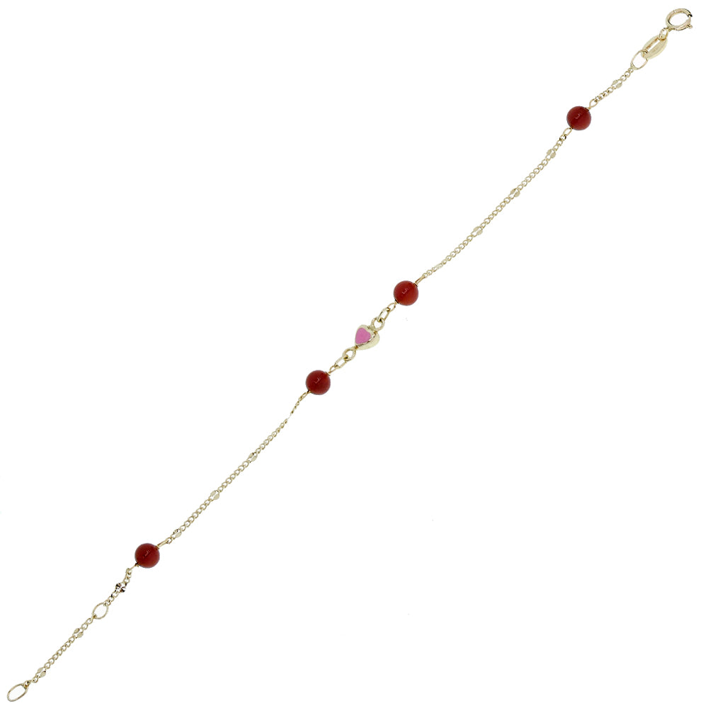 Bracciale Bambina Battesimo Oro Cuore e Corallo