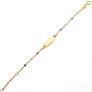 Bracciale Bambina Battesimo con Targhetta in Oro Giallo e Ametista