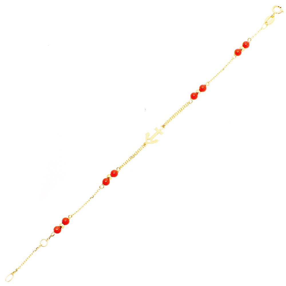 Bracciale Bambina Battesimo in Oro Giallo e Corallo con Ancora