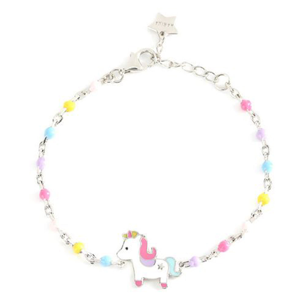 Bracciale Regolabile Per Ragazze Con Ciondolo Unicorno Arcobaleno In Argento 925 E Zirconia Cubica