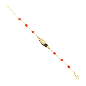 Bracciale Bambino Oro Giallo con Corallo e Targhetta