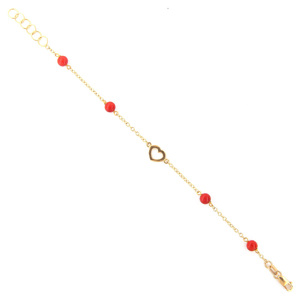 Bracciale Battesimo Bambina in Oro Giallo 9 Carati con Corallo e Cuore