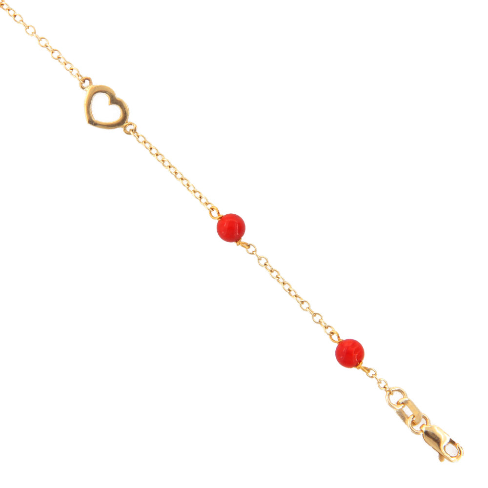 Bracciale Battesimo Bambina in Oro Giallo 9 Carati con Corallo e Cuore