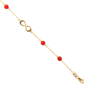 Bracciale Battesimo Bambina in Oro Giallo 9 Carati con Corallo e Infinito