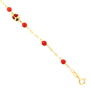 Bracciale Battesimo Bambina in Oro Giallo 18 Carati e Corallo con Coccinella