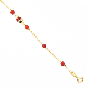 Bracciale Battesimo Bambina in Oro Giallo 9 Carati e Corallo con Coccinella