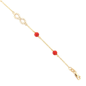 Bracciale Battesimo Bambina in Oro Giallo 9 Carati e Corallo con Infinito Zirconi