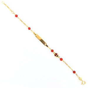 Bracciale Battesimo Bambina in Oro Giallo 9 Carati e Corallo con Targhetta e Coccinella