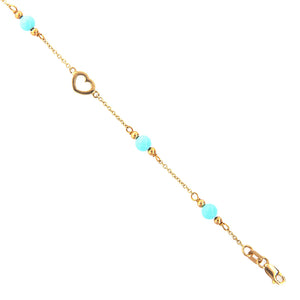 Bracciale Battesimo Bambina in Oro Giallo 9 Carati e Turchese con Cuore