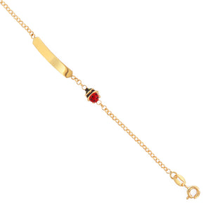 Bracciale Battesimo Bambina in Oro Giallo con Targhetta e Coccinella