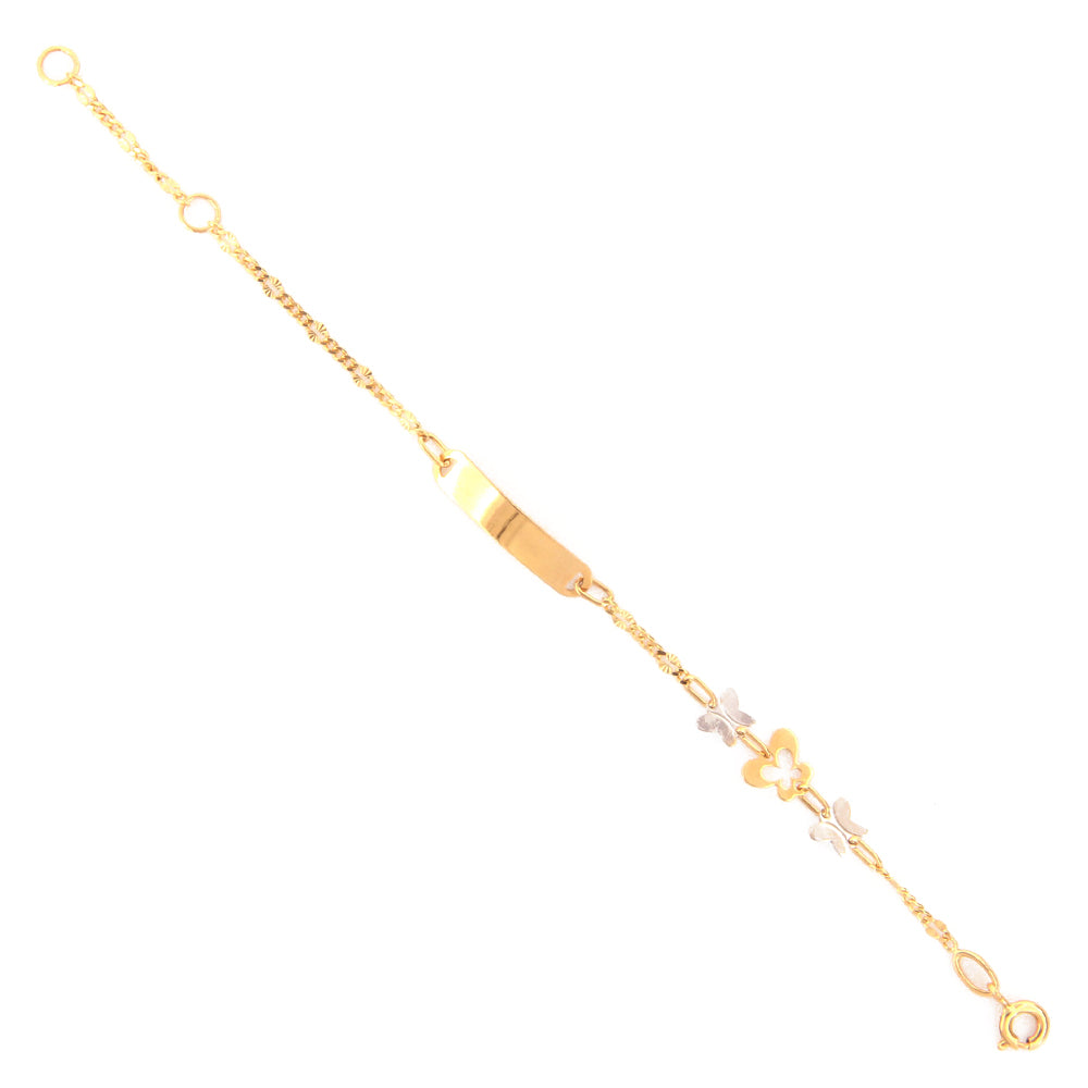 Bracciale Battesimo Bambina in Oro Giallo con Targhetta e Farfalla in Oro Bianco