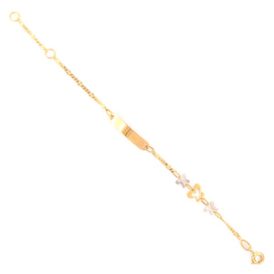Bracciale Battesimo Bambina in Oro Giallo con Targhetta e Farfalla in Oro Bianco