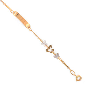 Bracciale Battesimo Bambina in Oro Giallo con Targhetta e Farfalla in Oro Bianco