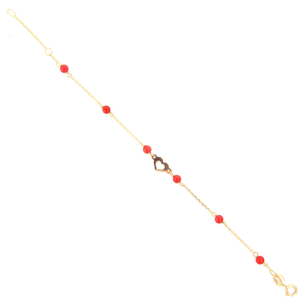 Bracciale Battesimo Bambina in Oro Giallo e Corallo con Cuore