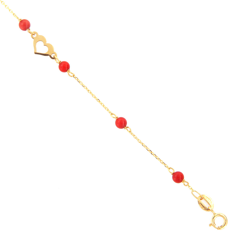 Bracciale Battesimo Bambina in Oro Giallo e Corallo con Cuore