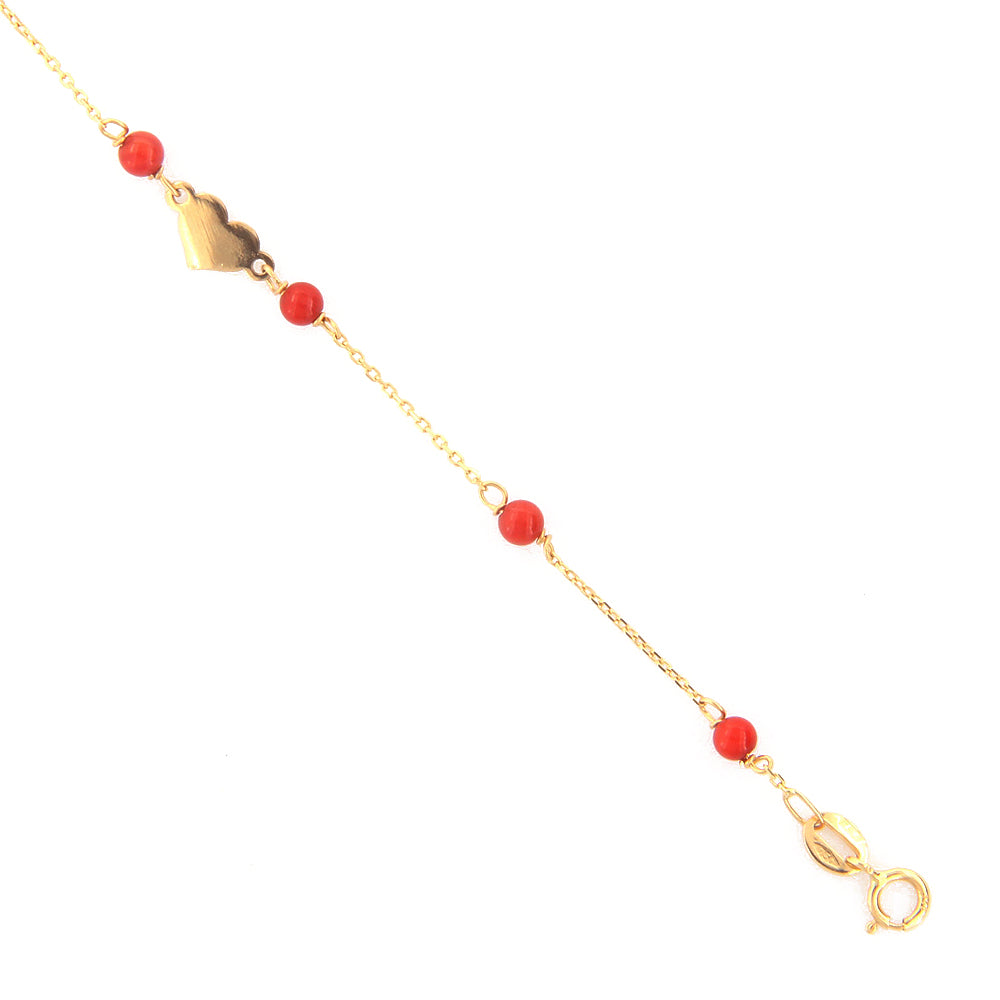Bracciale Battesimo Bambina in Oro Giallo e Corallo con Cuore