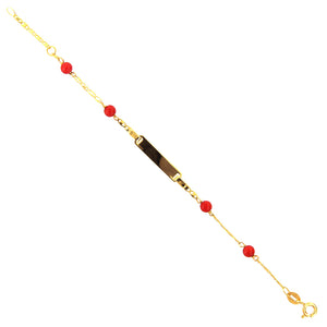 Bracciale Battesimo Bambini in Oro Giallo 9 Carati e Corallo con Targhetta