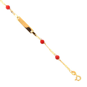 Bracciale Battesimo Bambini in Oro Giallo 9 Carati e Corallo con Targhetta