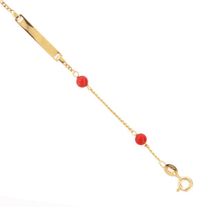 Bracciale Battesimo Bambini in Oro Giallo e Corallo con Targhetta