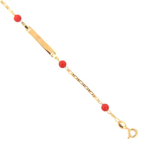 Bracciale Battesimo Bambini in Oro Giallo e Corallo con Targhetta