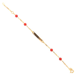 Bracciale Battesimo Bambini in Oro Giallo e Corallo con Targhetta