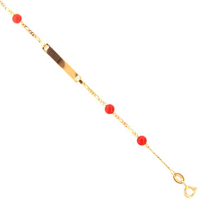 Bracciale Battesimo Bambini in Oro Giallo e Corallo con Targhetta